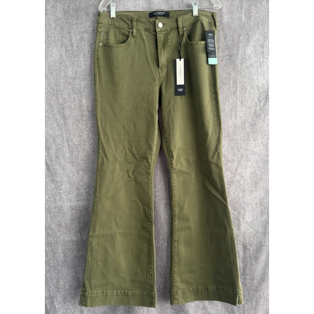 NWT Liverpool 12/31 Hannah Wide Hem Flare Olive Green Jeans Stretchy Bootcut - Picture 5 of 9